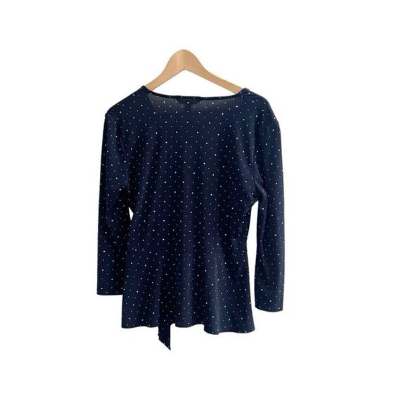 Banana Republic Polka Dot Wrap Peplum Blouse Jersey Stretch Size Medium Navy - Picture 2 of 10